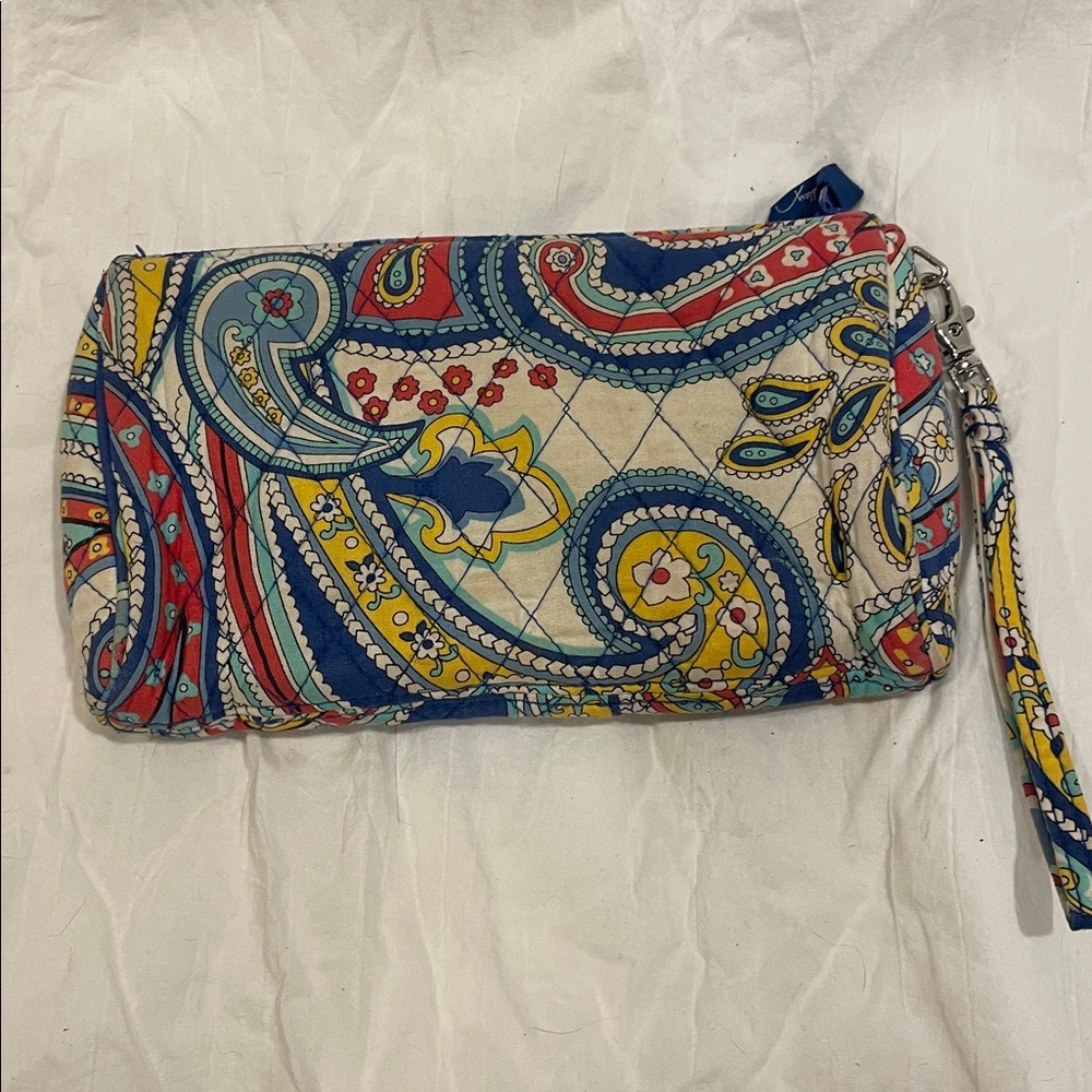 VERA BRADLEY Marina Paisley Push Lock Wristlet in White-Blue Multi Color, EUC - Picture 5 of 9